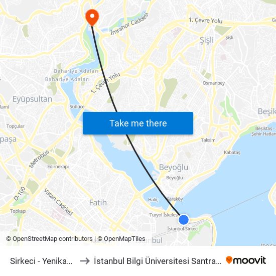 Sirkeci - Yenikapi Yönü to İstanbul Bilgi Üniversitesi Santral Kampüsü map