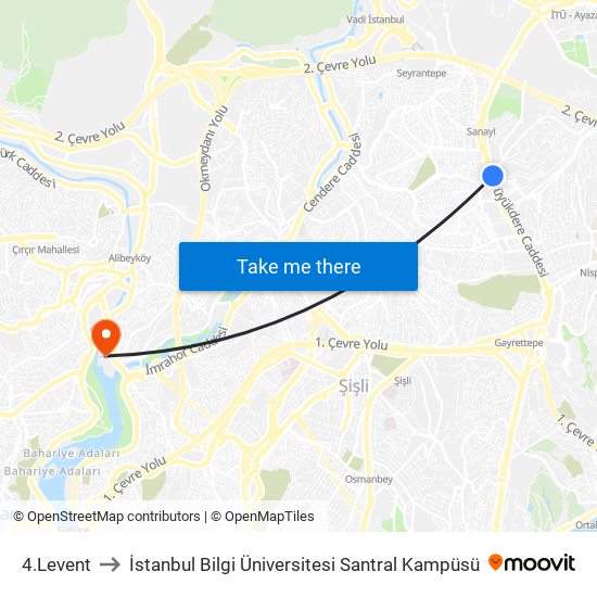 4.Levent to İstanbul Bilgi Üniversitesi Santral Kampüsü map