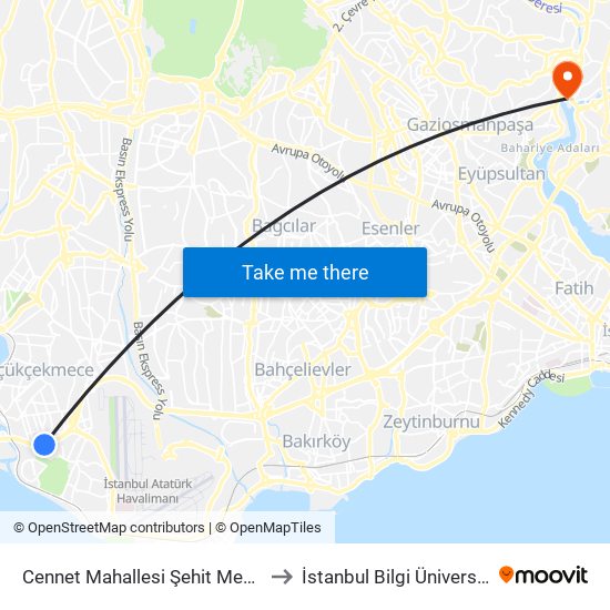 Cennet Mahallesi Şehit Mehmet Güder - Şirinevler Yönü to İstanbul Bilgi Üniversitesi Santral Kampüsü map