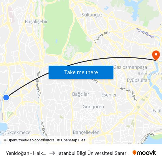 Yenidoğan - Halkali Yönü to İstanbul Bilgi Üniversitesi Santral Kampüsü map