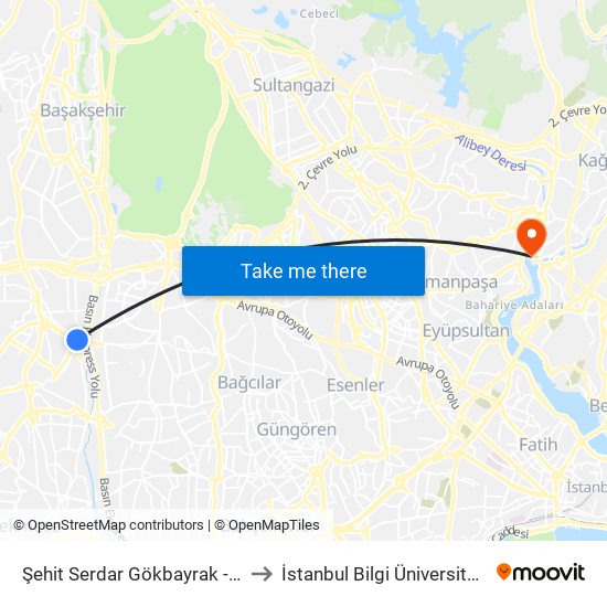 Şehit Serdar Gökbayrak - Atakent 2.Etap Yönü to İstanbul Bilgi Üniversitesi Santral Kampüsü map