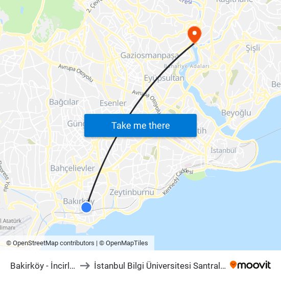 Bakirköy - İncirli Yönü to İstanbul Bilgi Üniversitesi Santral Kampüsü map