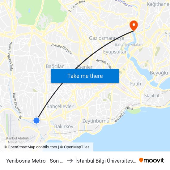 Yenibosna Metro - Son Durak(36cy) Yönü to İstanbul Bilgi Üniversitesi Santral Kampüsü map