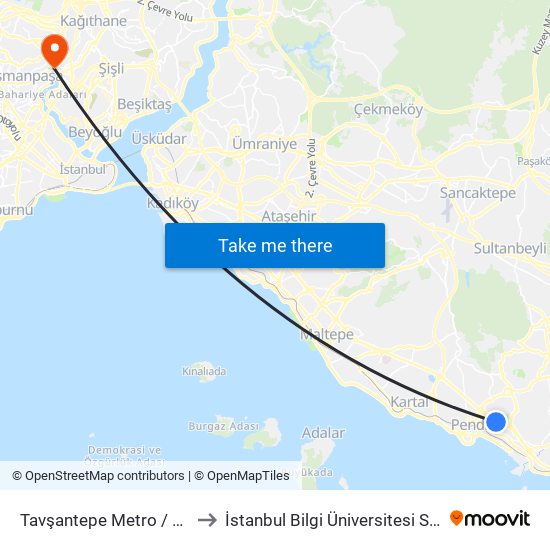 Tavşantepe Metro / Kadıköy Yönü to İstanbul Bilgi Üniversitesi Santral Kampüsü map