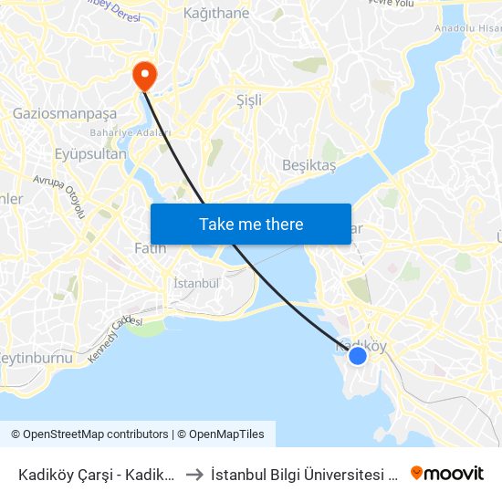 Kadiköy Çarşi - Kadiköy Peron Yönü to İstanbul Bilgi Üniversitesi Santral Kampüsü map