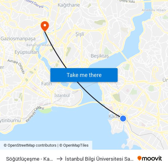 Söğütlüçeşme - Kadiköy Yönü to İstanbul Bilgi Üniversitesi Santral Kampüsü map