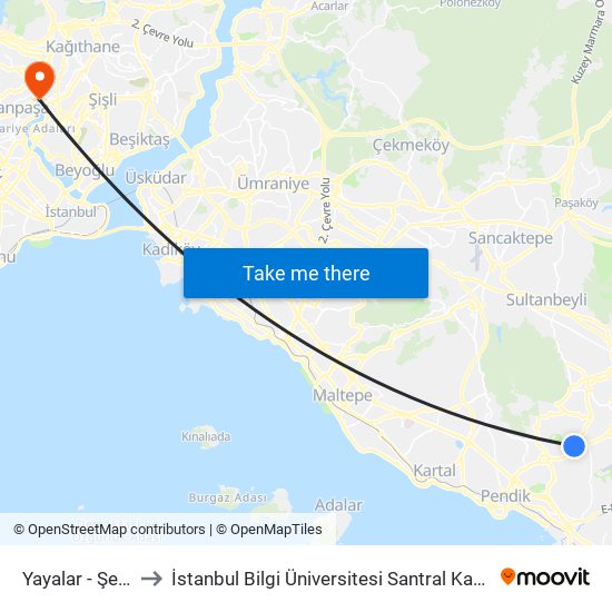 Yayalar - Şeyhli to İstanbul Bilgi Üniversitesi Santral Kampüsü map