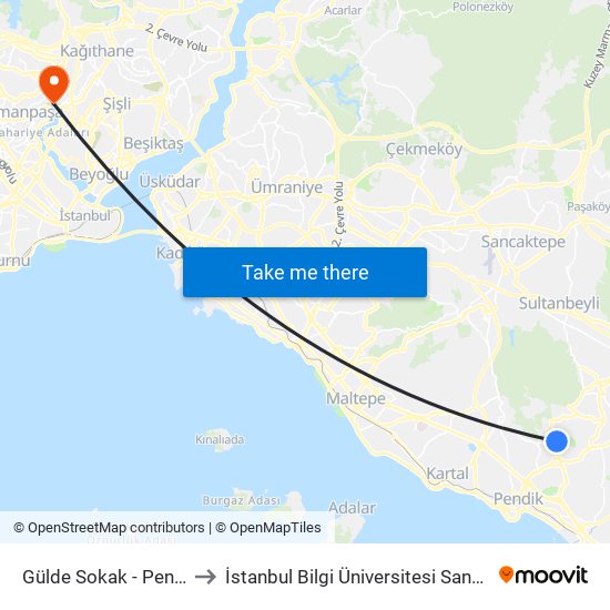 Gülde Sokak - Pendik Yönü to İstanbul Bilgi Üniversitesi Santral Kampüsü map