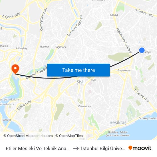 Etiler Mesleki Ve Teknik Anadolu Lisesi - Rumelihisarüstü Yönü to İstanbul Bilgi Üniversitesi Santral Kampüsü map