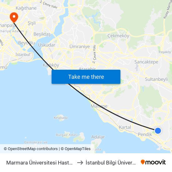 Marmara Üniversitesi Hastanesi - Sultanbeyli 132v Yönü to İstanbul Bilgi Üniversitesi Santral Kampüsü map