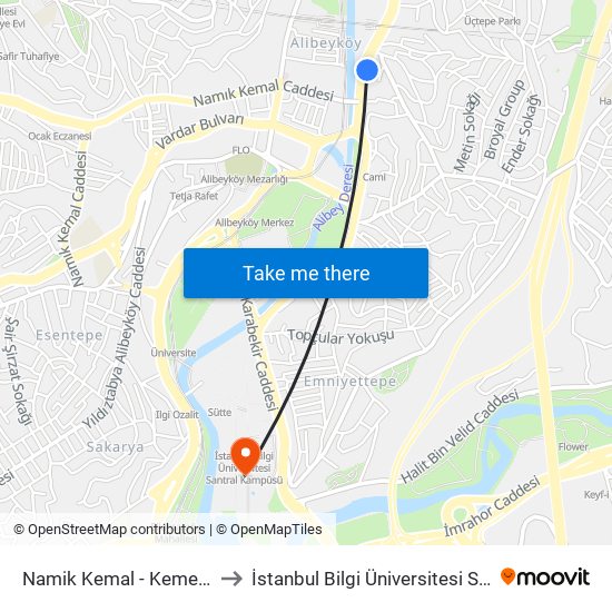 Namik Kemal - Kemerburgaz Yönü to İstanbul Bilgi Üniversitesi Santral Kampüsü map