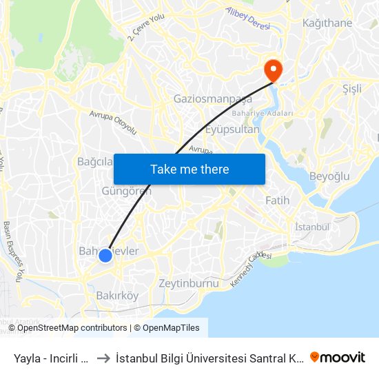 Yayla - Incirli Yönü to İstanbul Bilgi Üniversitesi Santral Kampüsü map