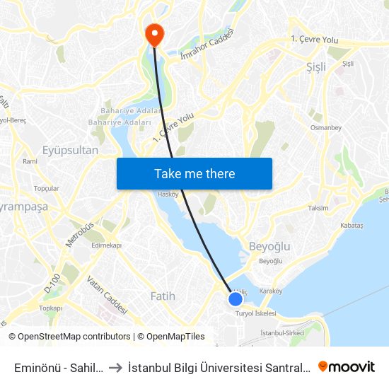 Eminönü - Sahil Yönü to İstanbul Bilgi Üniversitesi Santral Kampüsü map