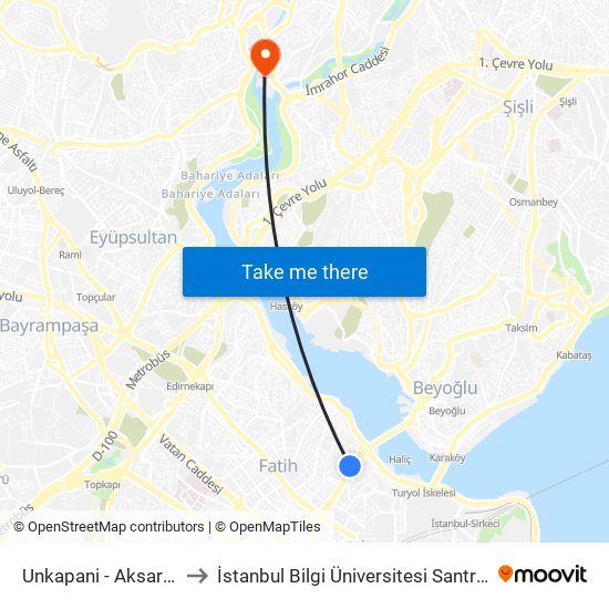 Unkapani - Aksaray Yönü to İstanbul Bilgi Üniversitesi Santral Kampüsü map