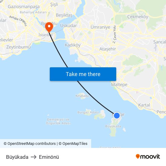 Büyükada to Eminönü map