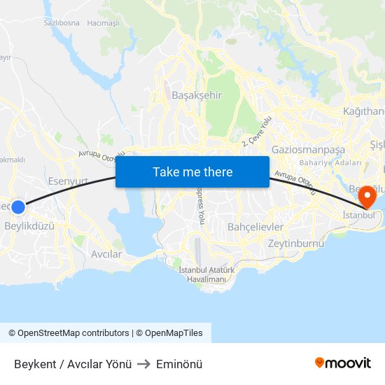 Beykent / Avcılar Yönü to Eminönü map
