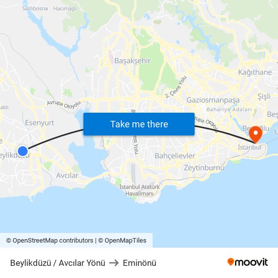 Beylikdüzü / Avcılar Yönü to Eminönü map
