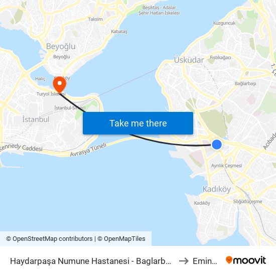 Haydarpaşa Numune Hastanesi - Baglarbasi Yönü to Eminönü map