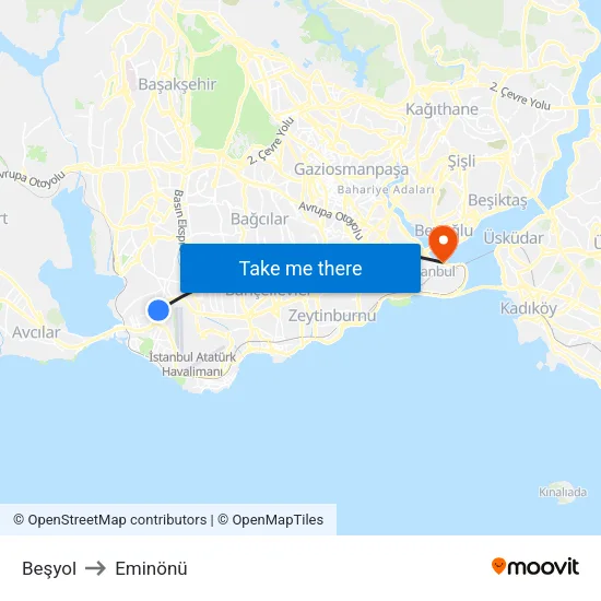 Beşyol to Eminönü map