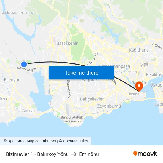 Bizimevler 1 - Bakırköy Yönü to Eminönü map