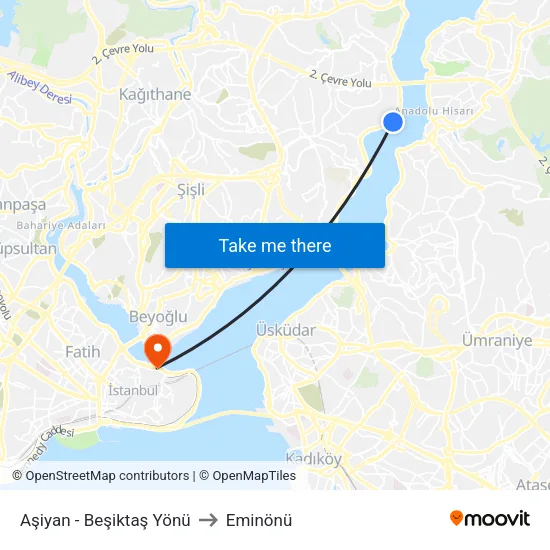 Aşiyan - Beşiktaş Yönü to Eminönü map