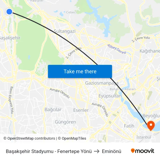 Başakşehir Stadyumu - Fenertepe Yönü to Eminönü map