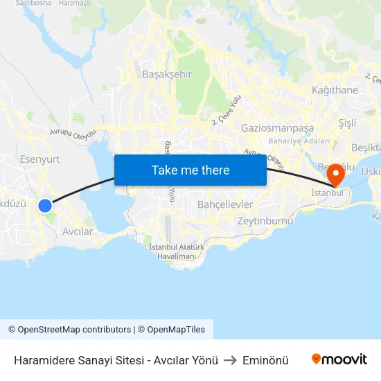 Haramidere Sanayi Sitesi - Avcılar Yönü to Eminönü map