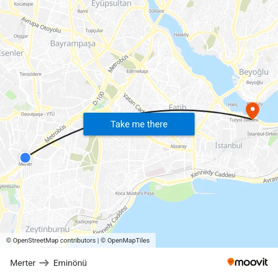 Merter to Eminönü map