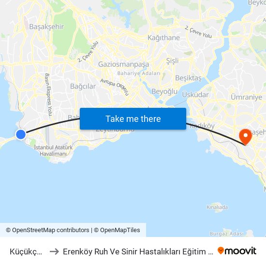 Küçükçekmece to Erenköy Ruh Ve Sinir Hastalıkları Eğitim Ve Araştırma Hastanesi map
