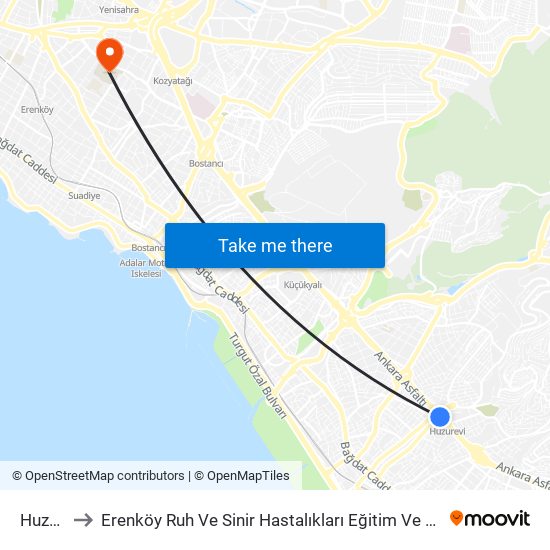 Huzurevi to Erenköy Ruh Ve Sinir Hastalıkları Eğitim Ve Araştırma Hastanesi map