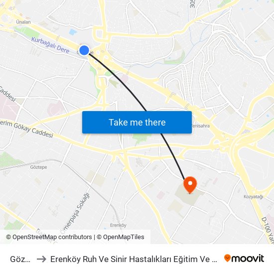 Göztepe to Erenköy Ruh Ve Sinir Hastalıkları Eğitim Ve Araştırma Hastanesi map