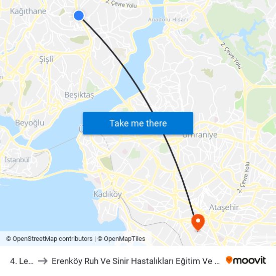 4. Levent to Erenköy Ruh Ve Sinir Hastalıkları Eğitim Ve Araştırma Hastanesi map