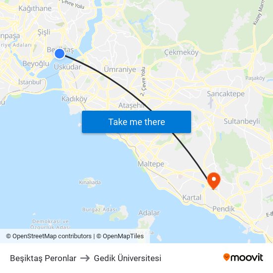 Beşiktaş Peronlar to Gedik Üniversitesi map