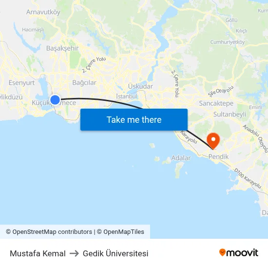 Mustafa Kemal to Gedik Üniversitesi map