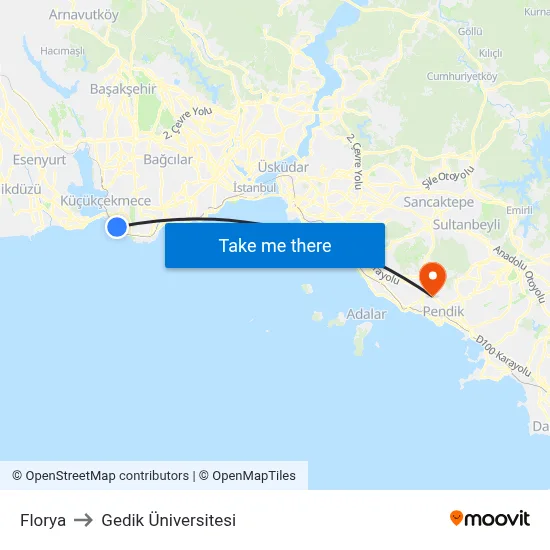 Florya to Gedik Üniversitesi map