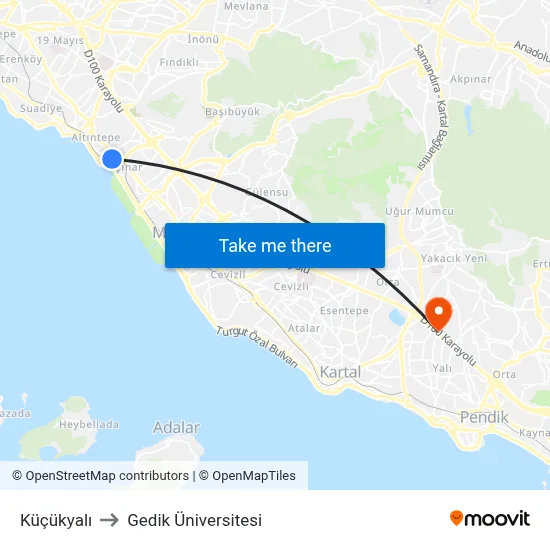 Küçükyalı to Gedik Üniversitesi map