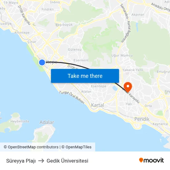 Süreyya Plajı to Gedik Üniversitesi map