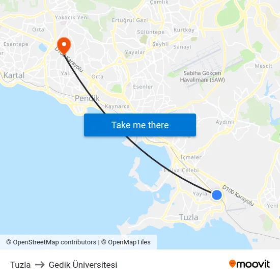 Tuzla to Gedik Üniversitesi map