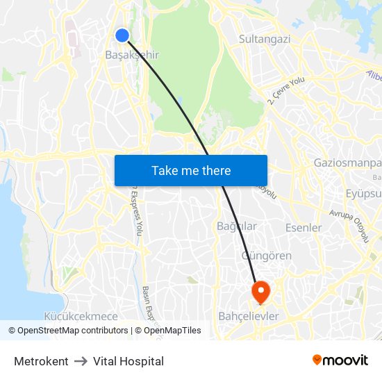 Metrokent to Vital Hospital map