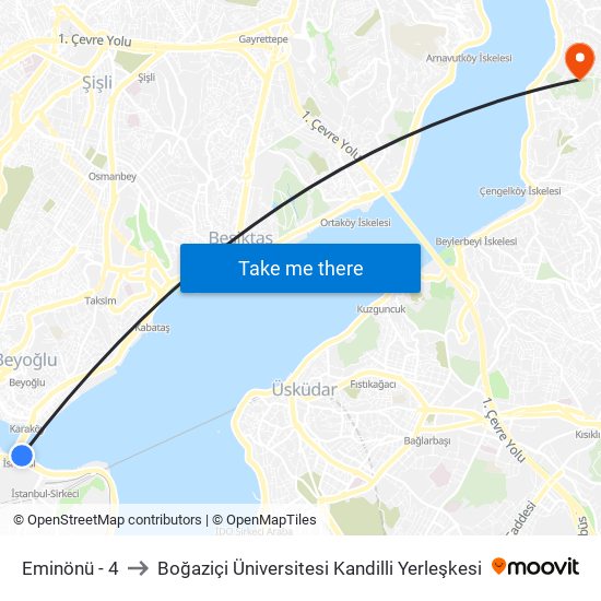 Eminönü - 4 to Boğaziçi Üniversitesi Kandilli Yerleşkesi map