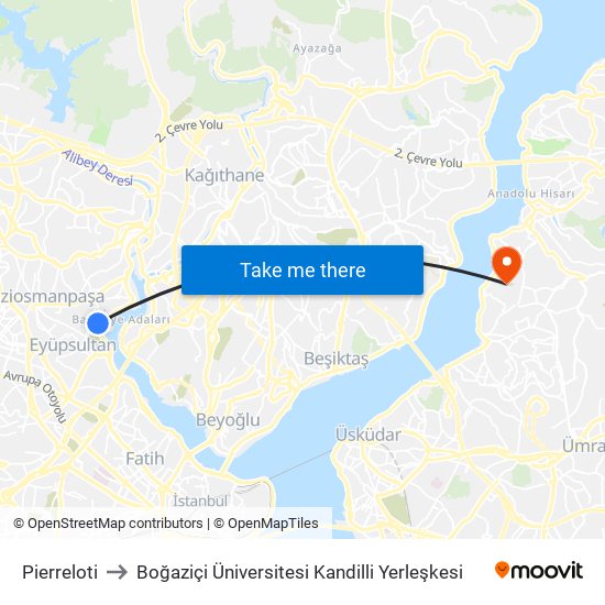 Pierreloti to Boğaziçi Üniversitesi Kandilli Yerleşkesi map