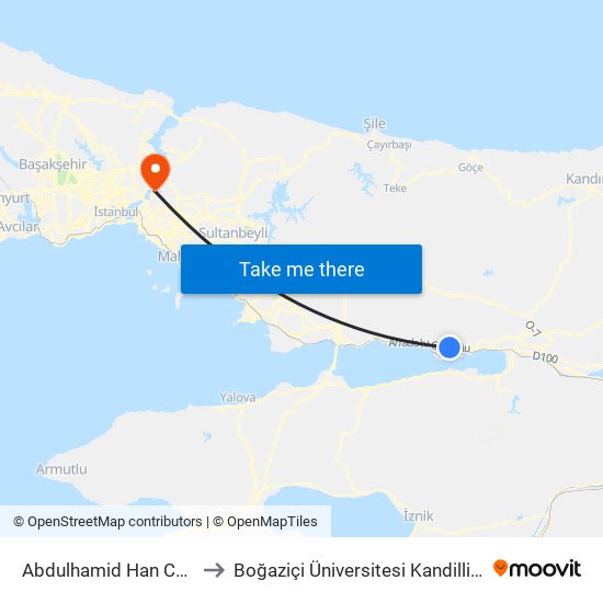 Abdulhamid Han Caddesi 5 to Boğaziçi Üniversitesi Kandilli Yerleşkesi map