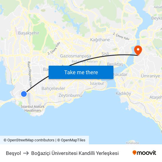 Beşyol to Boğaziçi Üniversitesi Kandilli Yerleşkesi map