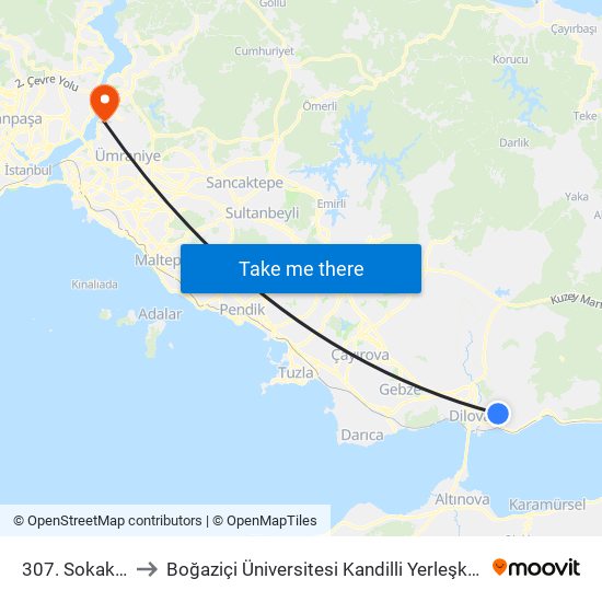 307. Sokak 1 to Boğaziçi Üniversitesi Kandilli Yerleşkesi map