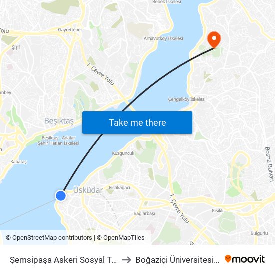 Şemsipaşa Askeri Sosyal Tesisleri - Üsküdar Yönü to Boğaziçi Üniversitesi Kandilli Yerleşkesi map