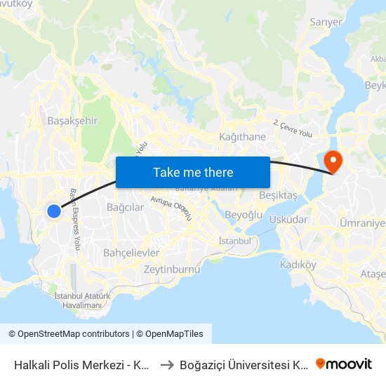 Halkali Polis Merkezi  - Kss Hastanesi Yönü to Boğaziçi Üniversitesi Kandilli Yerleşkesi map