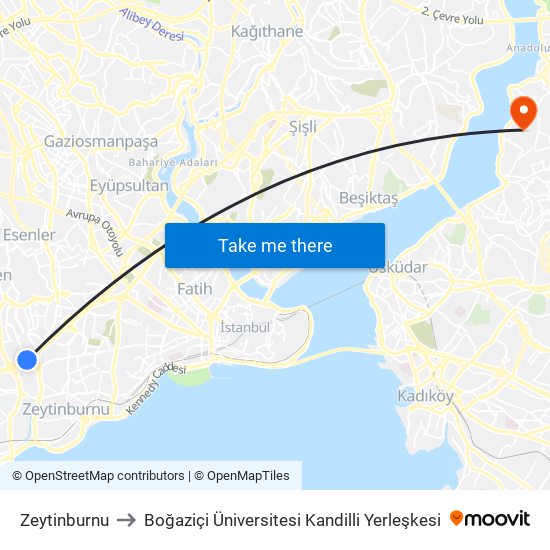 Zeytinburnu to Boğaziçi Üniversitesi Kandilli Yerleşkesi map