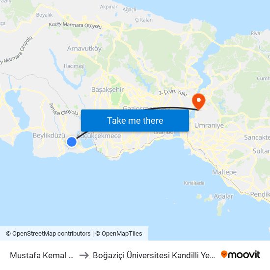 Mustafa Kemal Paşa to Boğaziçi Üniversitesi Kandilli Yerleşkesi map