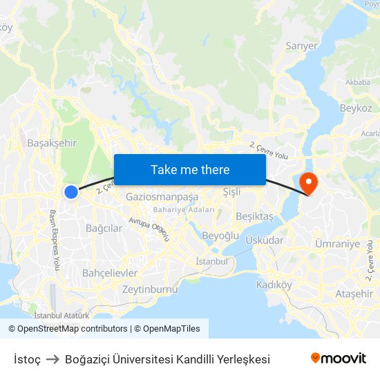 İstoç to Boğaziçi Üniversitesi Kandilli Yerleşkesi map