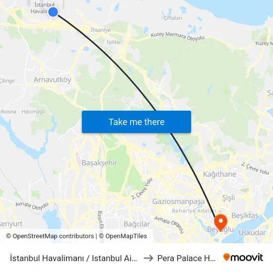 İstanbul Havalimanı / Istanbul Airport to Pera Palace Hotel map